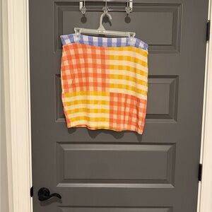 Farm Rio Anthropologie Multicolor Checkered Pencil Skirt